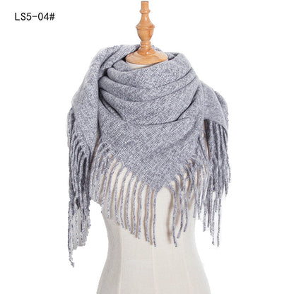 Winter Solid Color Tassel Square Scarf