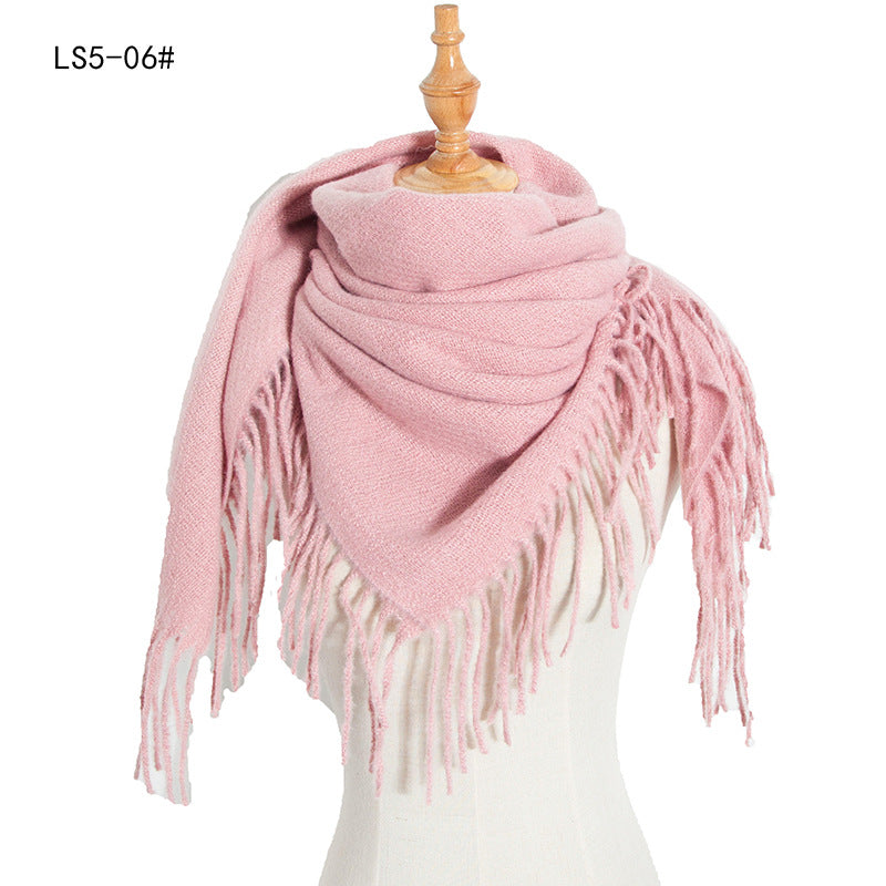 Winter Solid Color Tassel Square Scarf