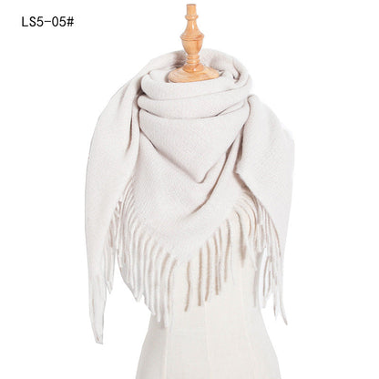 Winter Solid Color Tassel Square Scarf