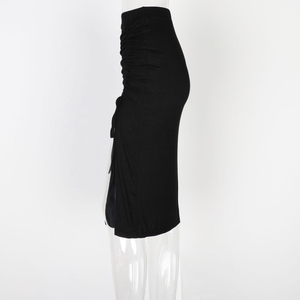 Women'S Summer High Waist Slit Drawstring Bag Hip Slim Bottoming Skirt