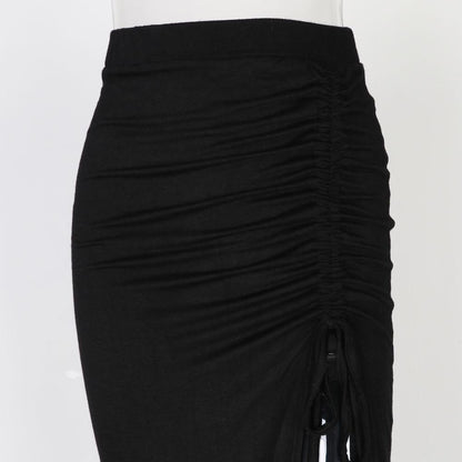 Women'S Summer High Waist Slit Drawstring Bag Hip Slim Bottoming Skirt