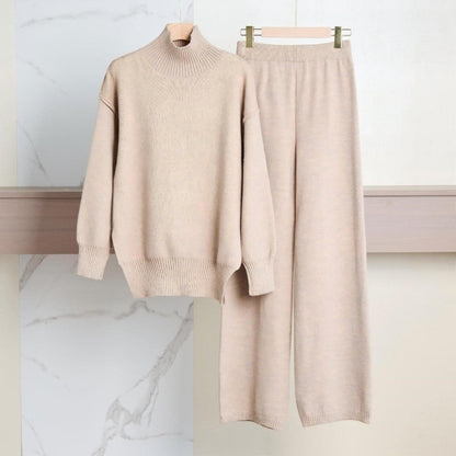 Loose High Neck Knit Sweater Pants Set
