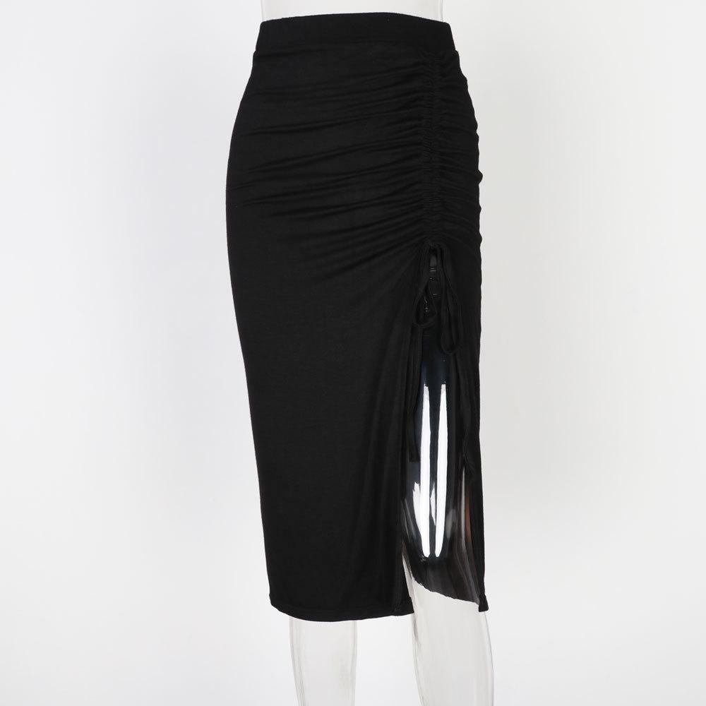 Women'S Summer High Waist Slit Drawstring Bag Hip Slim Bottoming Skirt