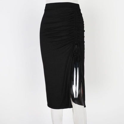 Women'S Summer High Waist Slit Drawstring Bag Hip Slim Bottoming Skirt