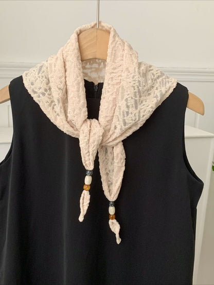 Scarvii - Korean Style Scarf Shawl with Wood Bead Trim