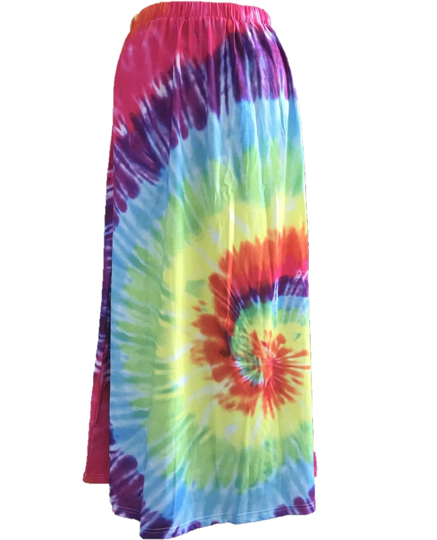 Fashion Tie-Dye Colorful Swirl Print Elastic Loose Waist Midi Skirt