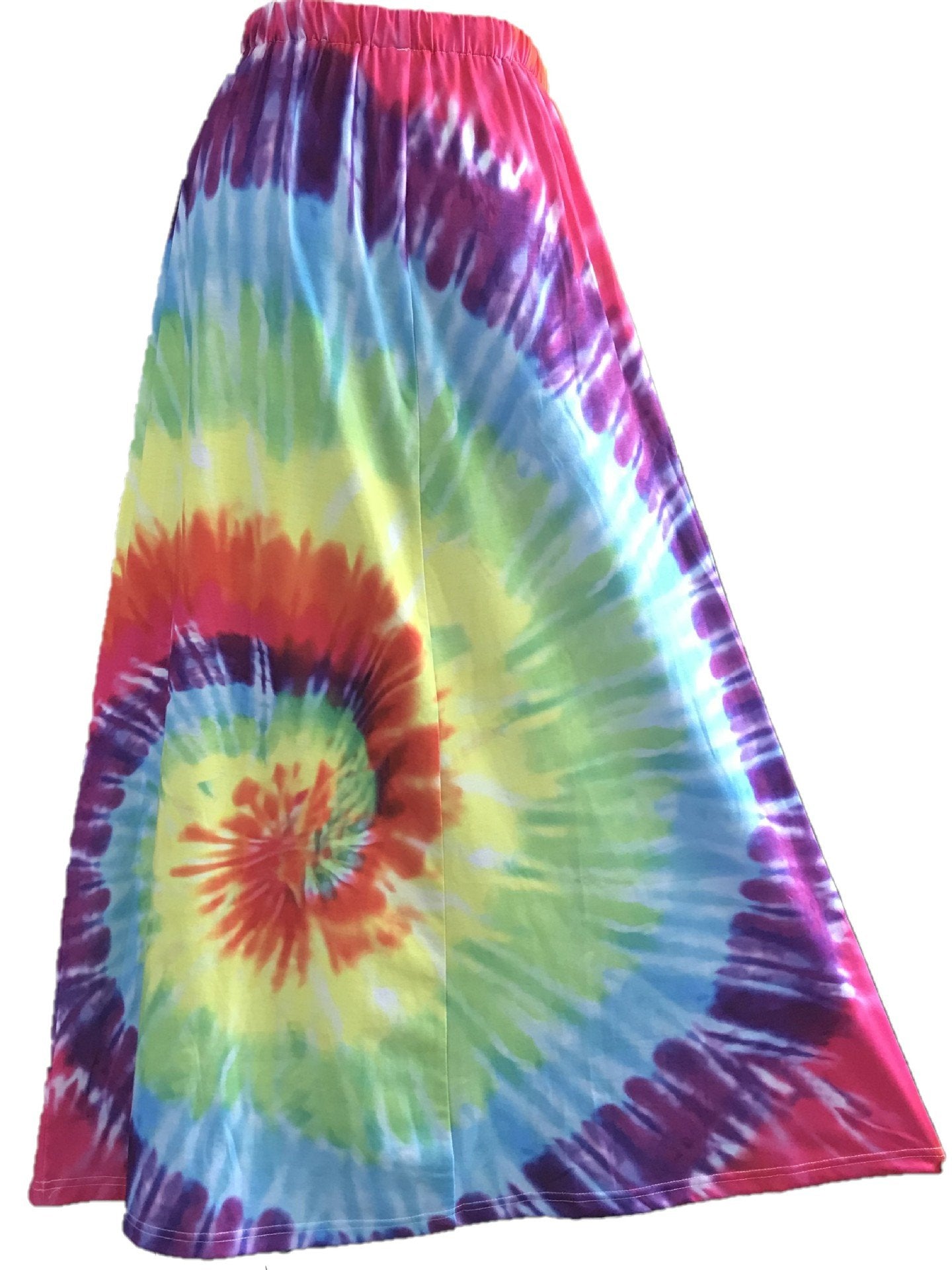 Fashion Tie-Dye Colorful Swirl Print Elastic Loose Waist Midi Skirt