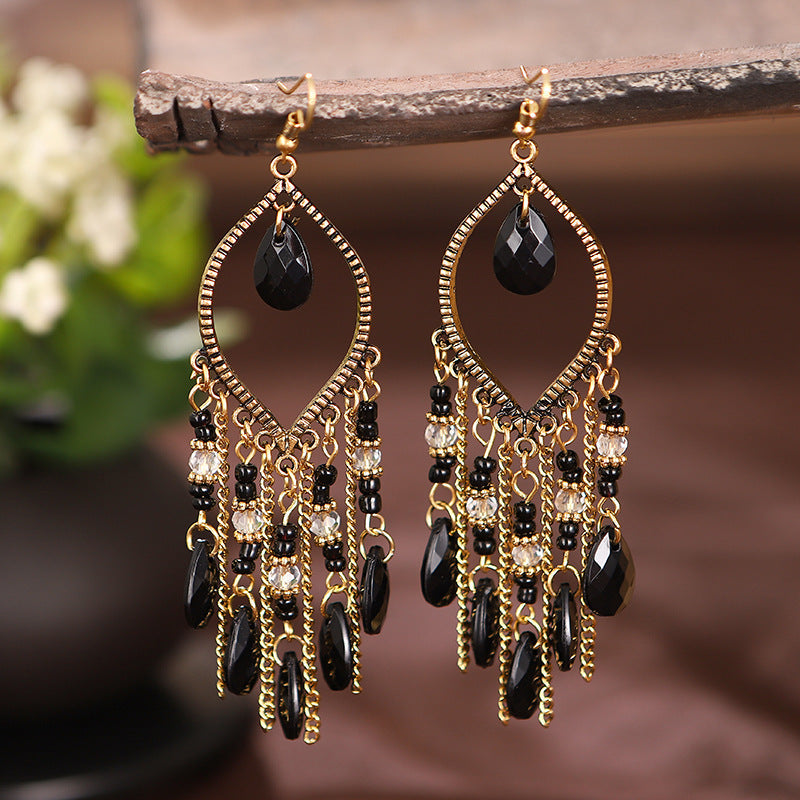 Antique Gold-Plated Long Fringed Earrings For Women Vintage Waterdrop Bohemian Chain Earrings