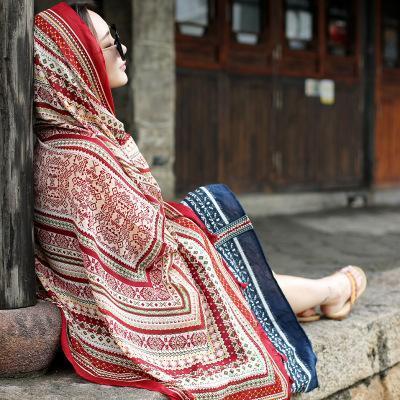 Oversized Spring And Summer Women Solid Color National Wind Sunscreen Silk Scarf Long Paragraph Shawl Beach Towel