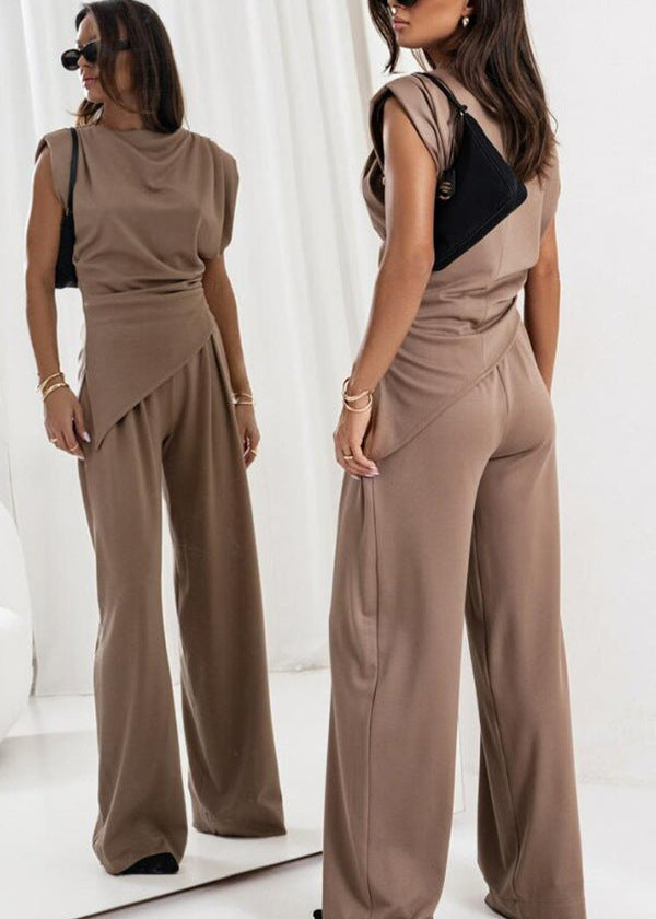 Asymmetric Drape Pants Set Lightweight Fabric