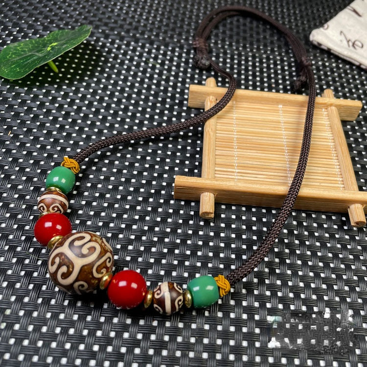 Tibetan Pattern Beads Lanyard Clavicle Chain With Aka Red Xueba Glass Accessories Necklace
