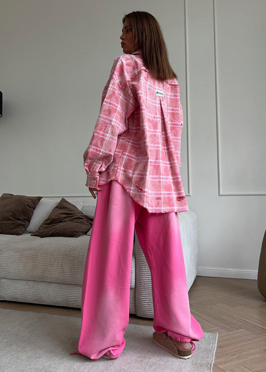 Oversized Cotton Polyester Plaid Shirt With Distressing