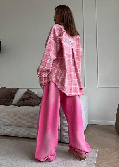 Oversized Cotton Polyester Plaid Shirt With Distressing
