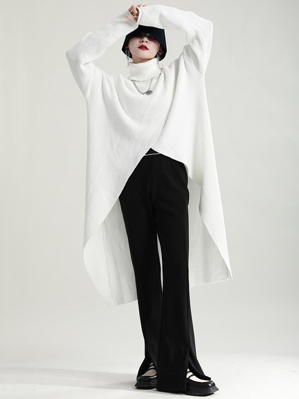 Original High-Low Asymmetric Knitting Dress High-Neck Sweater Dress