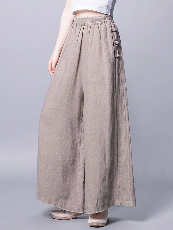 Ramie Cotton High-Waist Plus Size Loose Wide-Leg Casual Pants