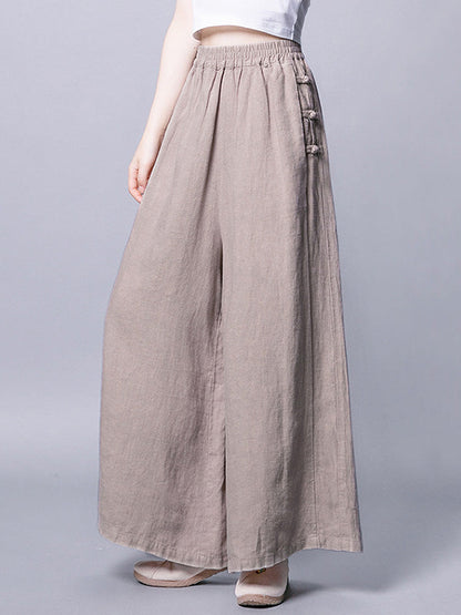 Ramie Cotton High-Waist Plus Size Loose Wide-Leg Casual Pants