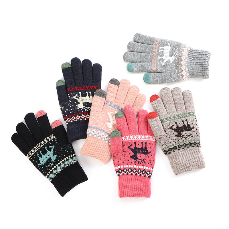 Touch Screen Cute Deer Fleece Lined Thermal Gloves for Men and Women