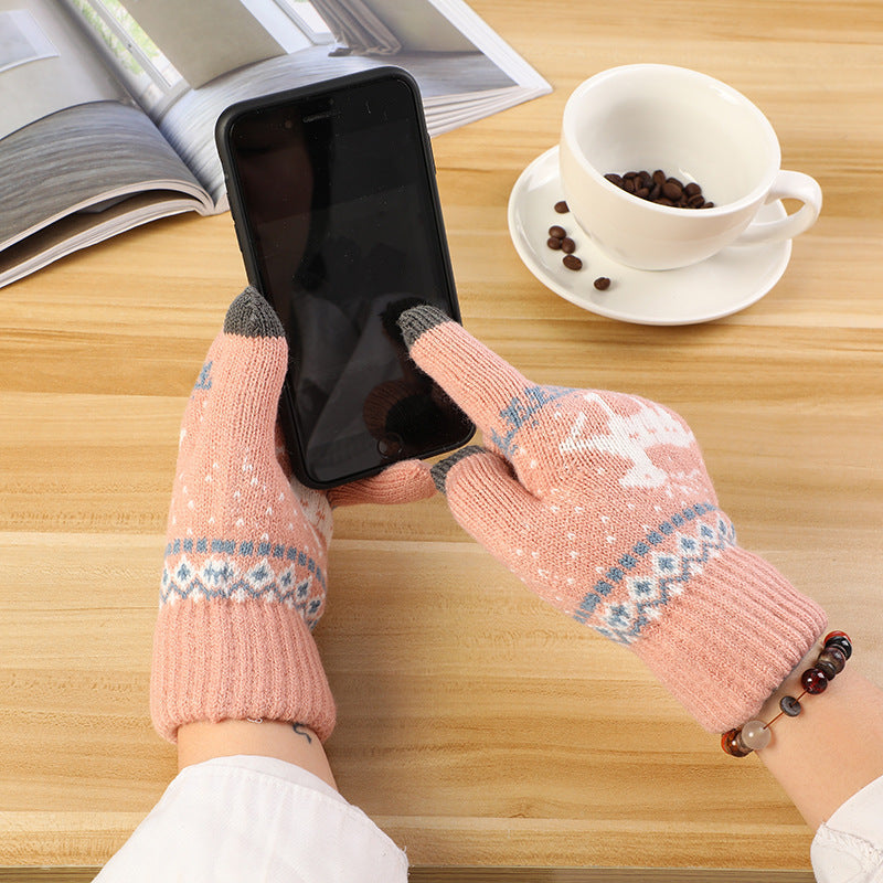 Touch Screen Cute Deer Fleece Lined Thermal Gloves for Men and Women