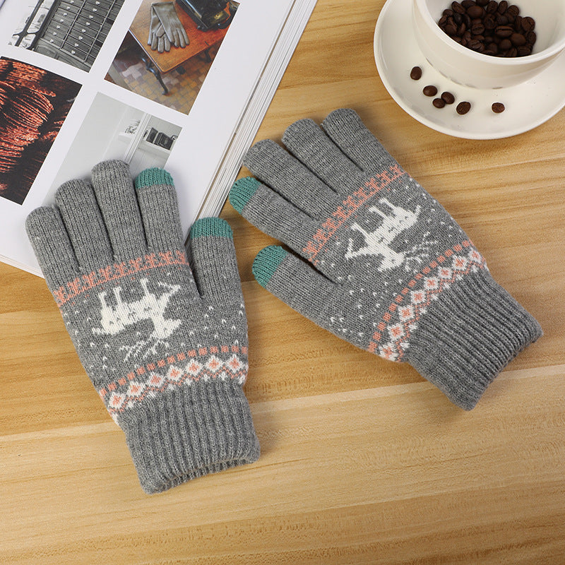Touch Screen Cute Deer Fleece Lined Thermal Gloves for Men and Women