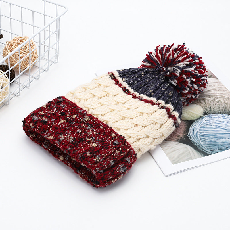 Cute Contrast Color Sweet Knit Pom Beanie