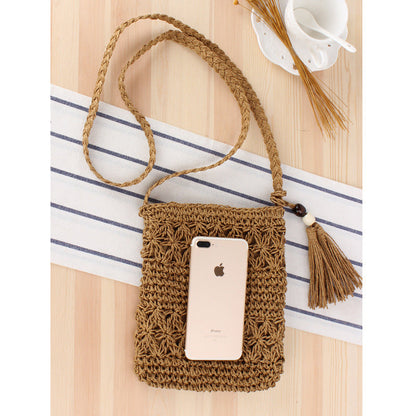 Crochet Market Bag Hollowed Fringe Crossbody Bag