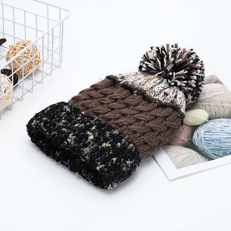 Cute Contrast Color Sweet Knit Pom Beanie