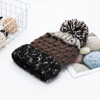 Cute Contrast Color Sweet Knit Pom Beanie