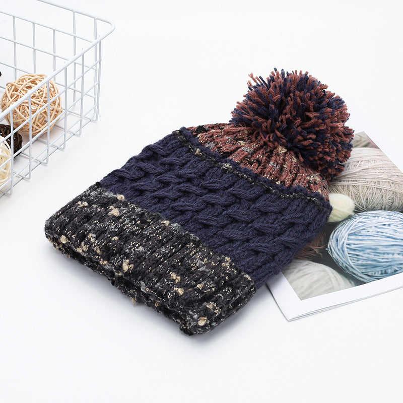 Cute Contrast Color Sweet Knit Pom Beanie
