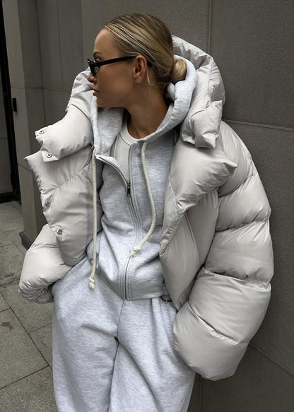 Oversized Cotton Padded Puffer Coat Gray