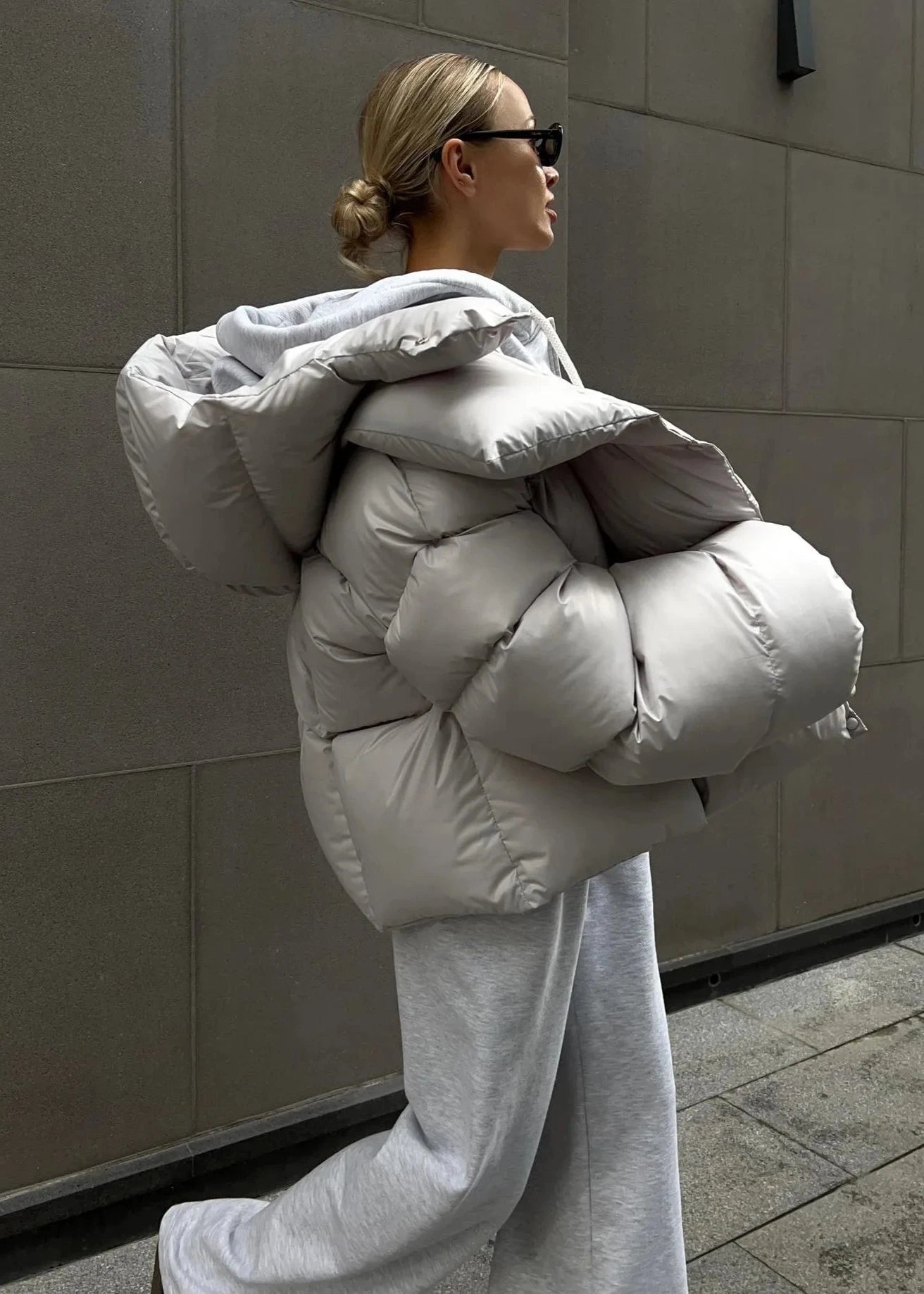 Oversized Cotton Padded Puffer Coat Gray