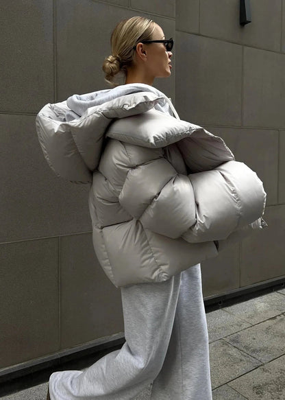 Oversized Cotton Padded Puffer Coat Gray