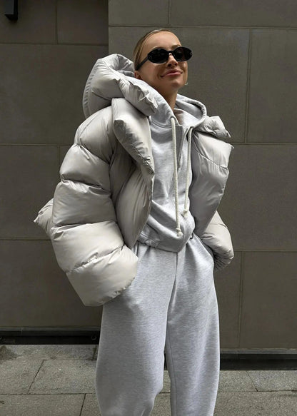 Oversized Cotton Padded Puffer Coat Gray