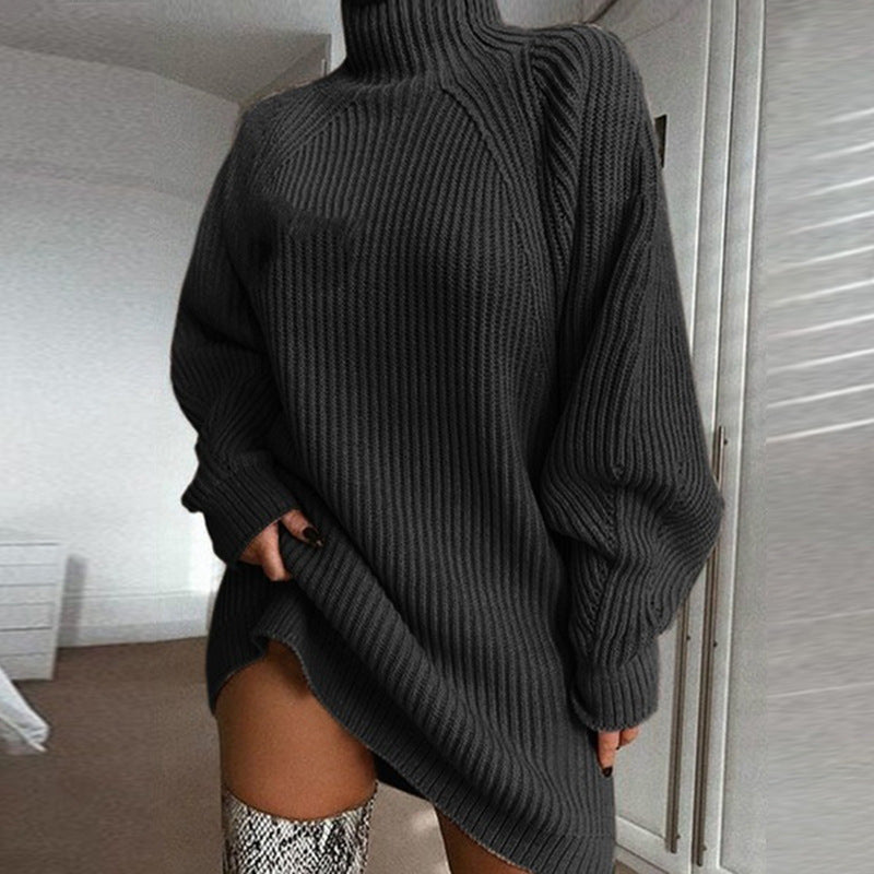 Knitwear Midi Raglan Sleeve Turtleneck Sweater Dress