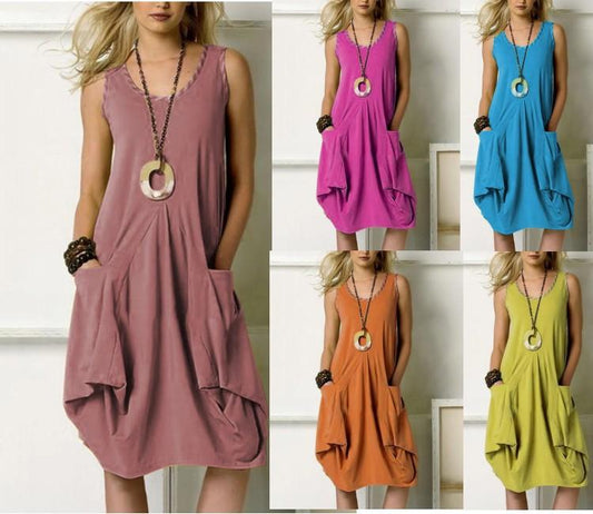 Sleeveless Dress Loose Size Women'S Beach Skirt Solid Color Personality Irregular Solid Color Vest Dress