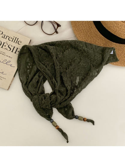 Scarvii - Korean Style Scarf Shawl with Wood Bead Trim