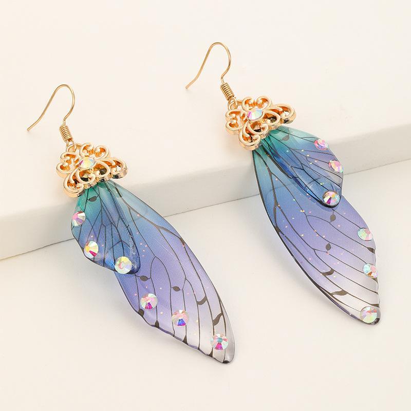 Retro Temperament Butterfly Wings Long Bridal Earrings Ladies Fashion Animal Earrings Simulation Earrings