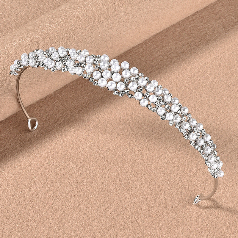 Bridal Wedding Veil Alloy Pearl Rhinestone Crown Hair Accessory
