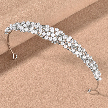 Bridal Wedding Veil Alloy Pearl Rhinestone Crown Hair Accessory