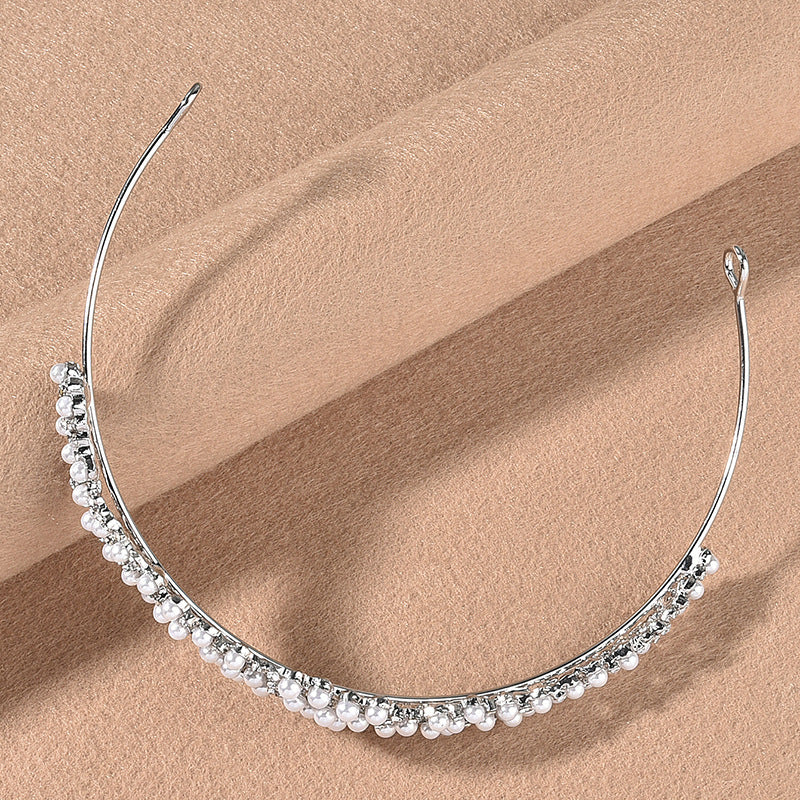 Bridal Wedding Veil Alloy Pearl Rhinestone Crown Hair Accessory