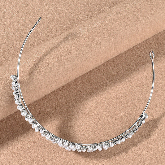 Bridal Wedding Veil Alloy Pearl Rhinestone Crown Hair Accessory