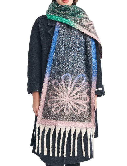 Winter Flower Print Long Shawl Warm Scarf