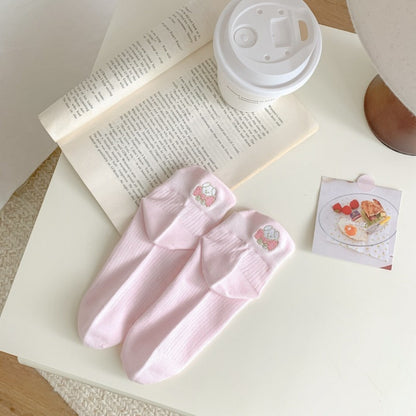 Rufia - Embroidered Bow Bear Low-Cut Socks