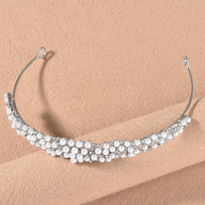Bridal Wedding Veil Alloy Pearl Rhinestone Crown Hair Accessory