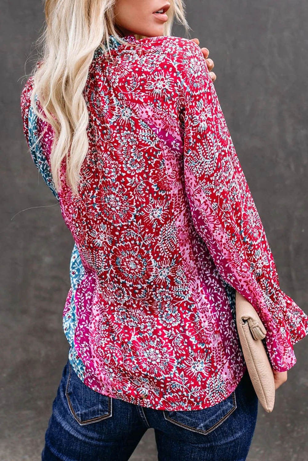 Summer Casual Loose Printing Long-Sleeved V-Neck Shirt