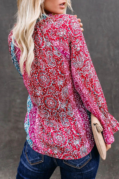 Summer Casual Loose Printing Long-Sleeved V-Neck Shirt