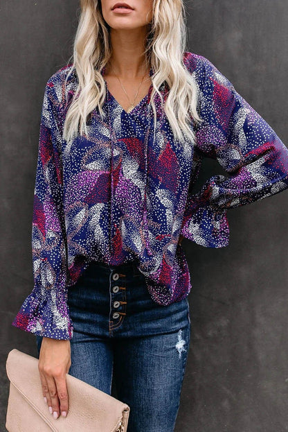 Summer Casual Loose Printing Long-Sleeved V-Neck Shirt
