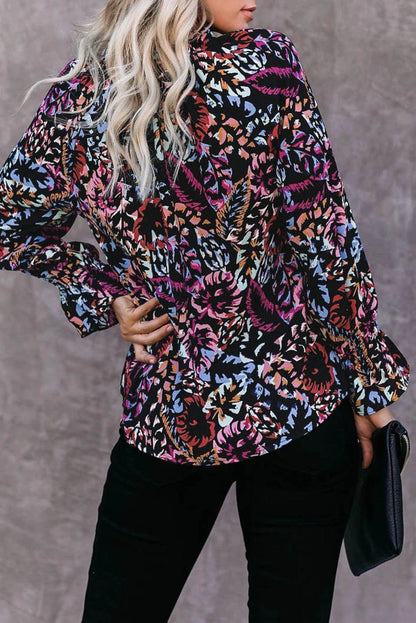 Summer Casual Loose Printing Long-Sleeved V-Neck Shirt