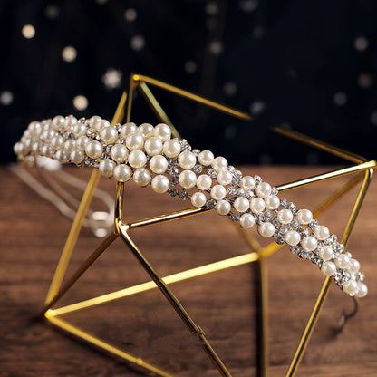 Bridal Wedding Veil Alloy Pearl Rhinestone Crown Hair Accessory