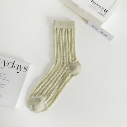 Rufia - Polka Dot &amp; Striped Sheer Crew Socks