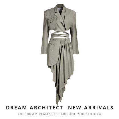 Women'S Asymmetrical Mini Skirt Suit Set Trendy Polyester